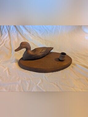 2/50$ Vintage Wooden Duck Tray with Candle Holder - Brown